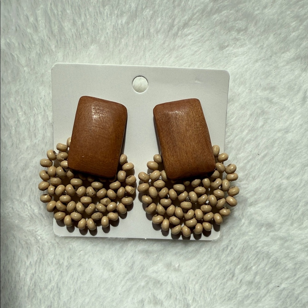 Brown and Tan Beaded Earrings